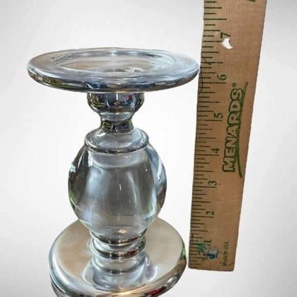 Vintage Crystal & Silver Bubble Glass Pillar Taper Candle Holder 6” - Picture 2 of 9